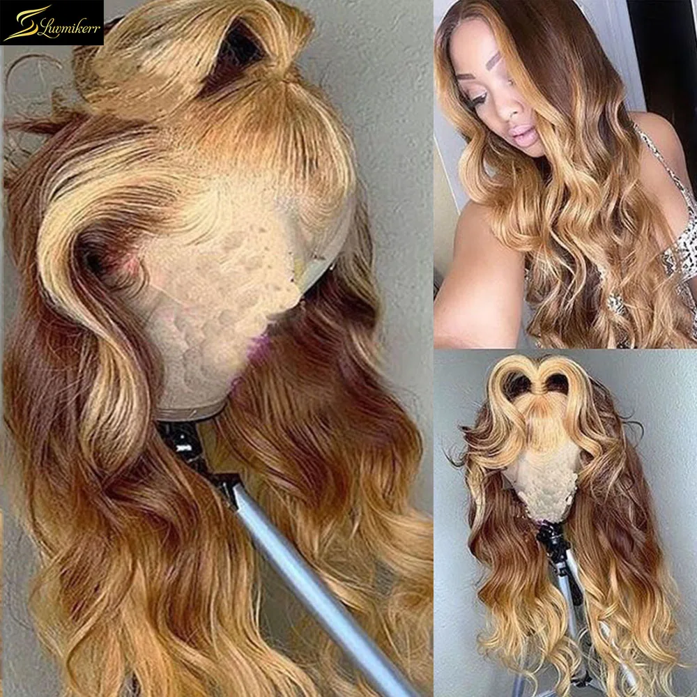 

Colored Ombre 613 Honey Blonde Body Wave Invisible Glueless Wigs Pre Plucked HD Transparent Human Hair Wigs Highlight Full 250%