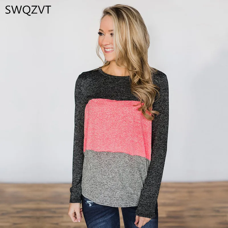 2019 Модные полосатые женские рубашки с принтом прошитая футболка круглым вырезом