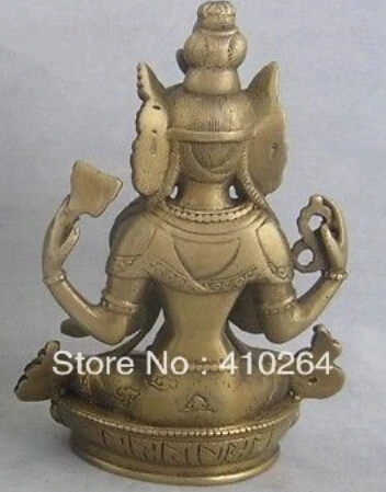 China Tibet Bronze Four-armed Chenrenzig Kwan-yin Guanyin Buddha Statue |