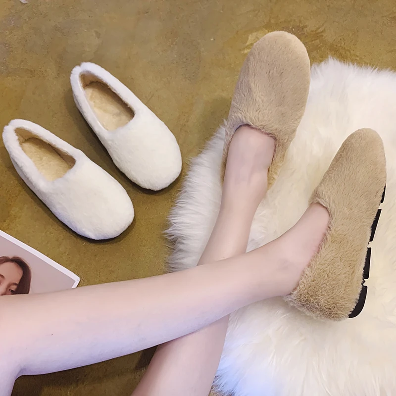 

Shoes Woman 2021 Slip-on Autumn Round Toe Female Footwear All-Match Loafers Fur Shallow Mouth Modis Casual Sneaker New Slip On F