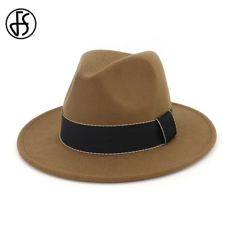 Женская шляпа с широкими полями FS лентой модный топ джазовая Кепка унисекс
