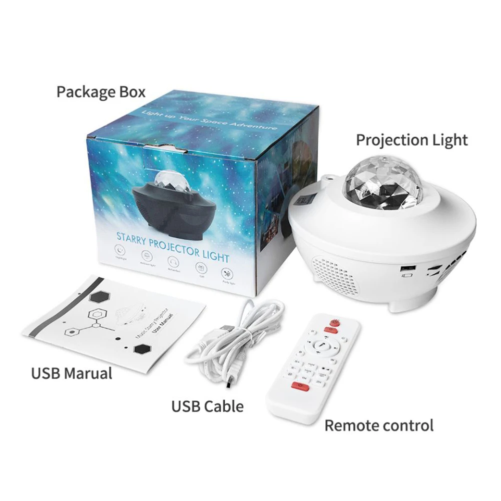 

Colorful Starry Sky Projector USB Voice Control Music Player LED Night Light USB Charging Projection Lamp Kids Gift