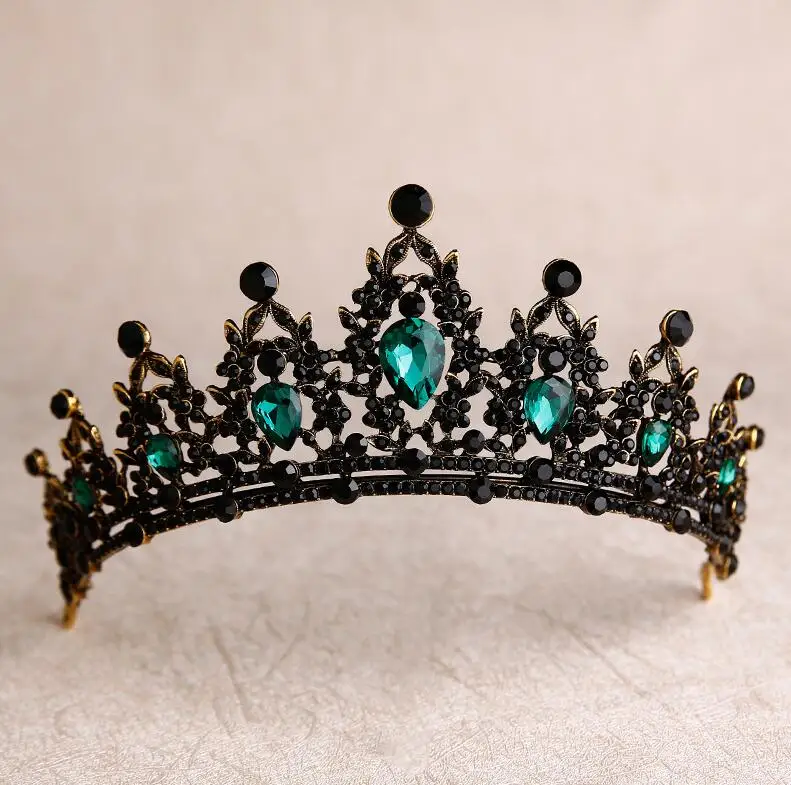 Black Green Барочная тиара KMVEXO, черная тиара со стразами - Окраска металла: Black Green