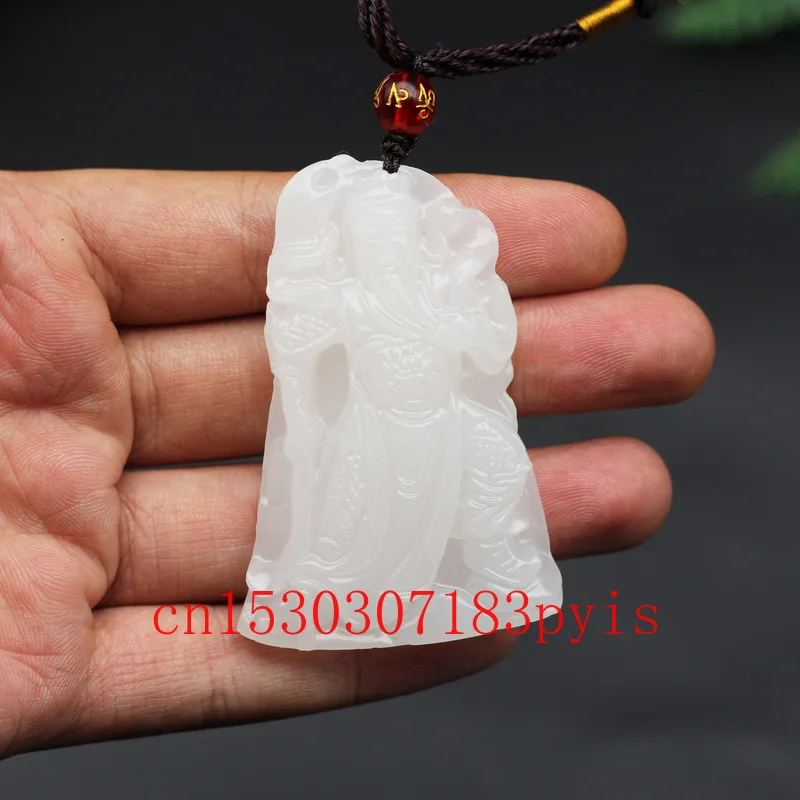 

Natural White Jade Guanyu Pendant Necklace Chinese Hand-Carved Charm Jewelry Fashion Accessories Amulet for Men Lucky Gifts