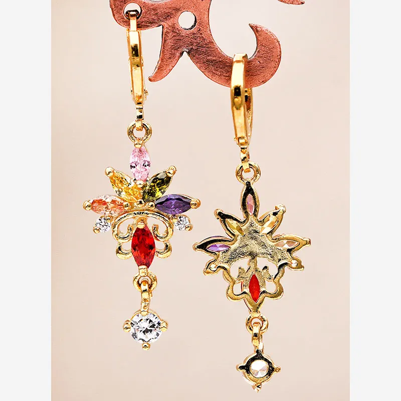 Indian Jewelry Women Dangle Earrings Vocation Bohemia Style Multiple-color Zircon Flower Gold OBS1123 | Украшения и аксессуары