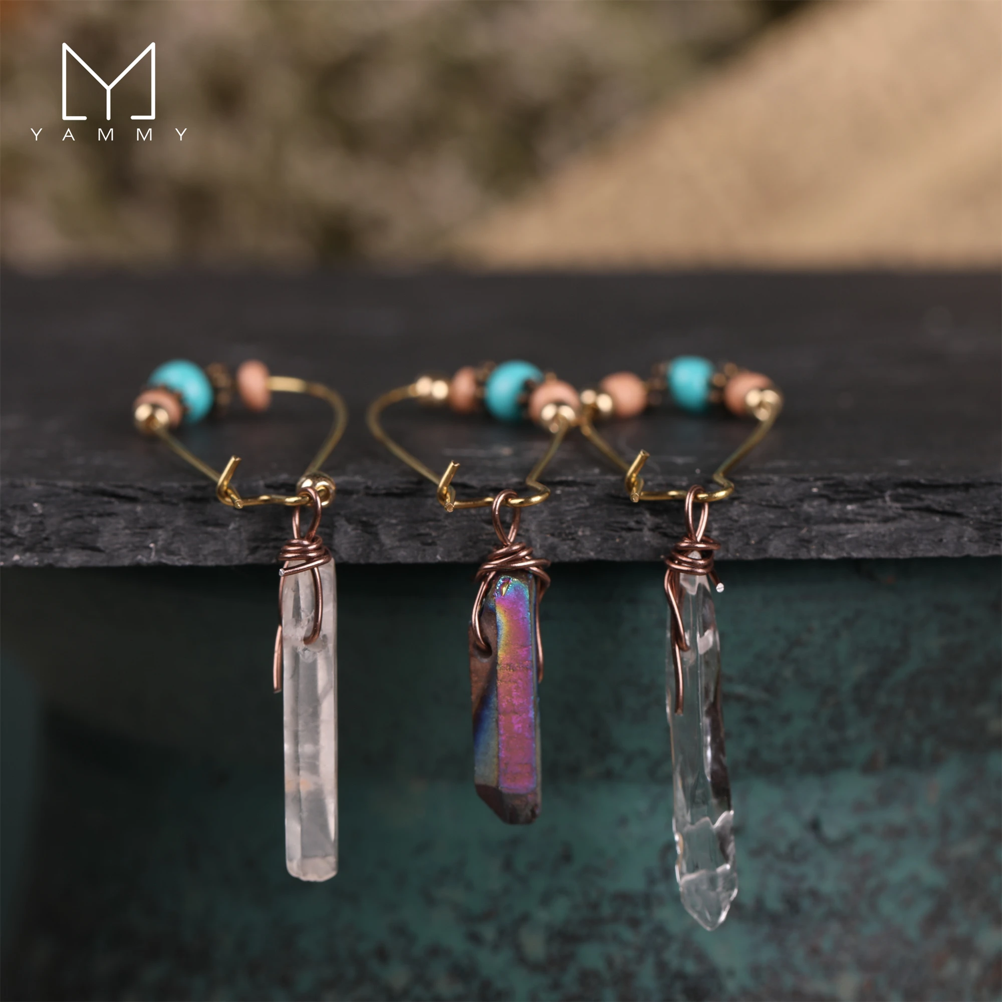 Длинные висячие серьги Yammy для девушек бронзовые натуральные белые кристаллы