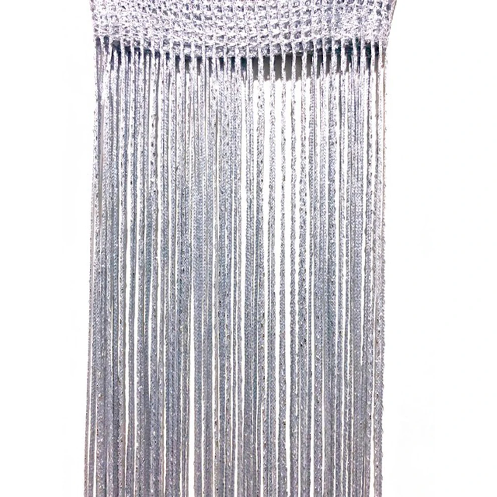 

200x100cm Curtain Flash Line Shiny Tassel String Door Decorative Silver Silk Curtain Window Blind Room Divider Home Decoration