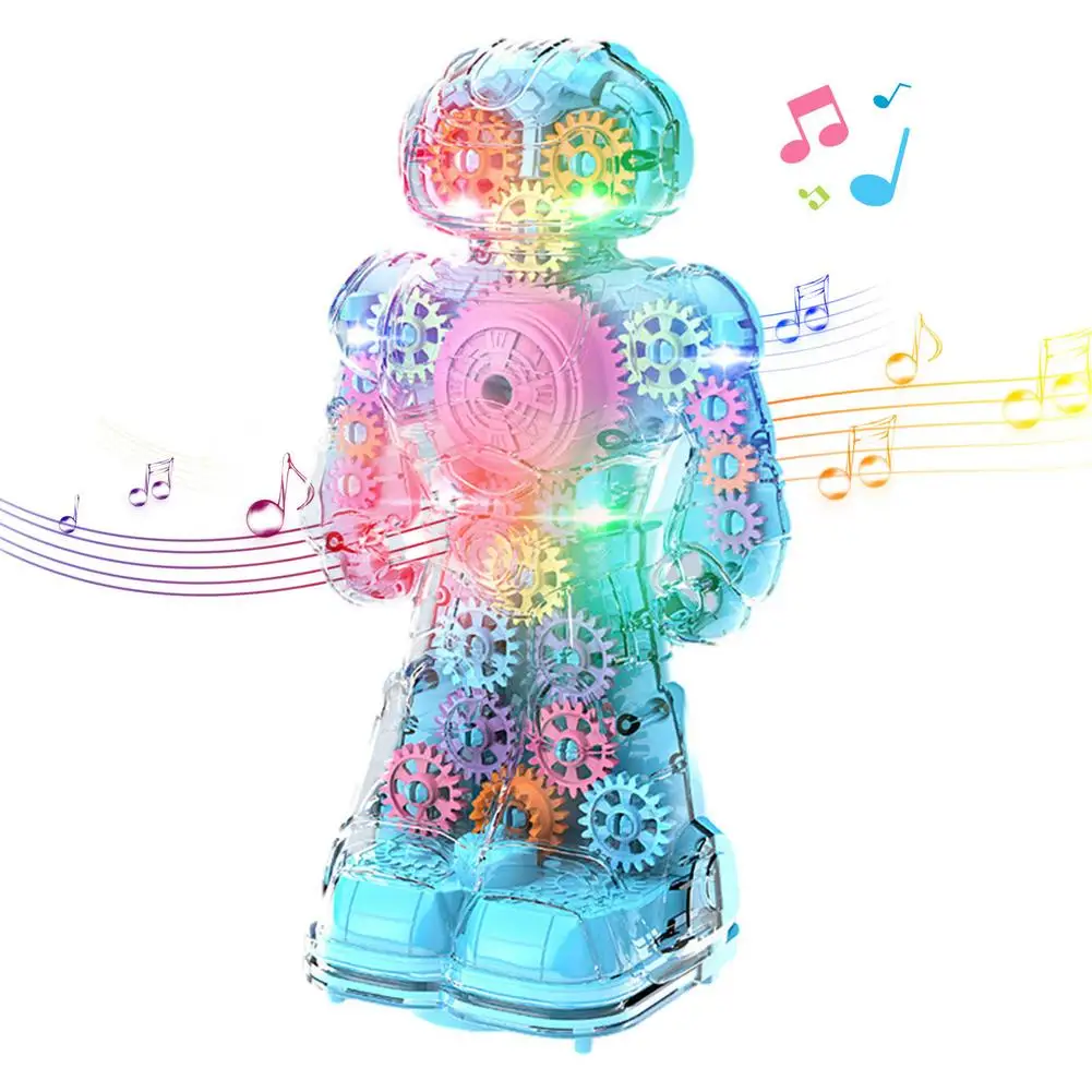 

Transparent Gear Robot Toy Universal Walking Robot Toy Luminous Toy With Cool Light And Music Electric Children Toys Great New Y