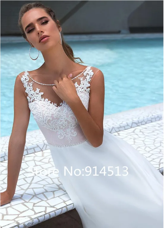 Chiffon Wedding Dress White Ivory Lace Appliques Simple Sleeveless Bride Dresses Custom Made Floor Length Vestido de Noiva