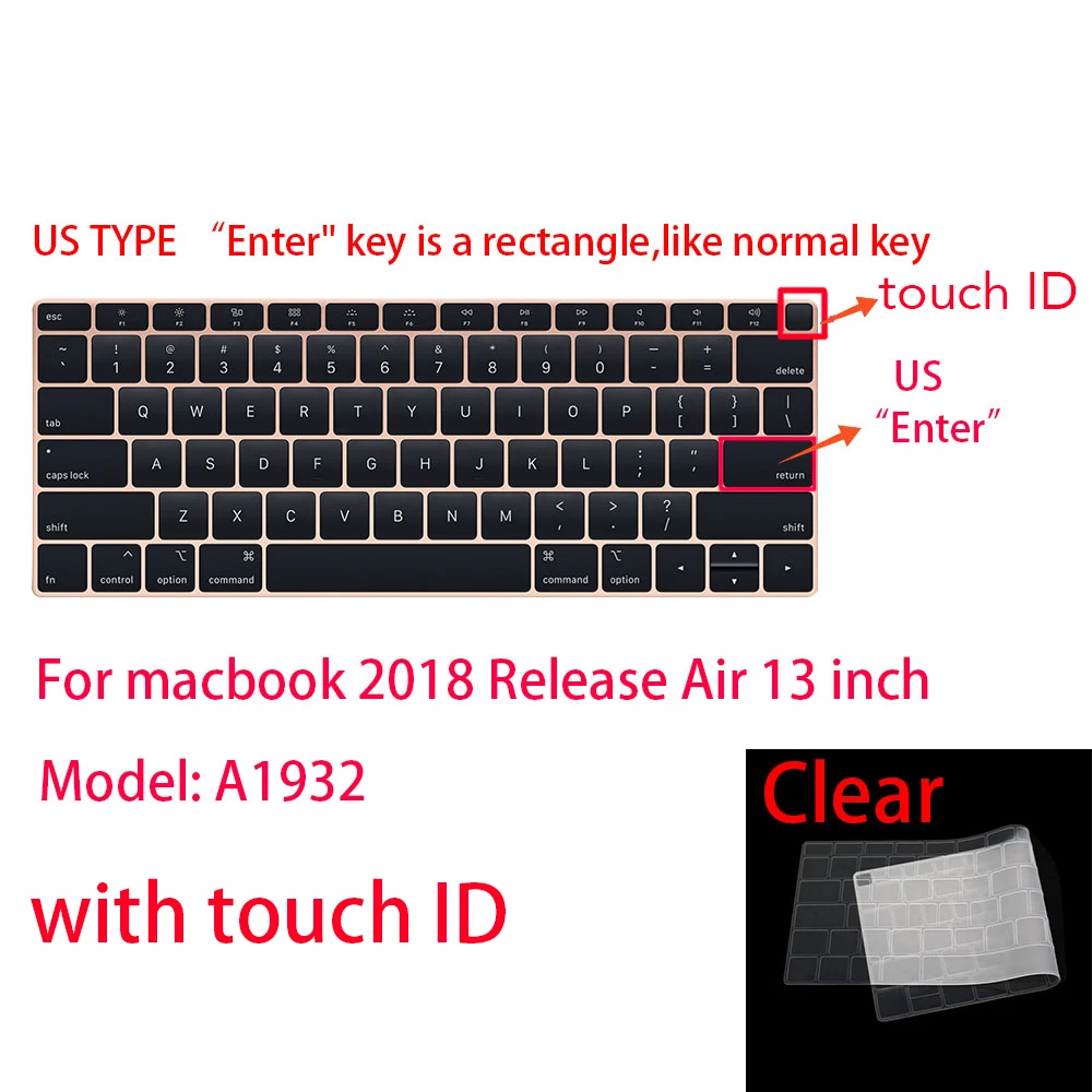 Для Apple Macbook pro13/11Air 13/15 Retina12 дюймов все серии Силиконовый чехол для клавиатуры прозрачная защитная пленка EU/US - Цвет: A