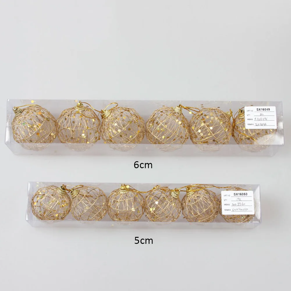 6 шт. блестящие золотые елочные шары с вырезами подвесные украшения для