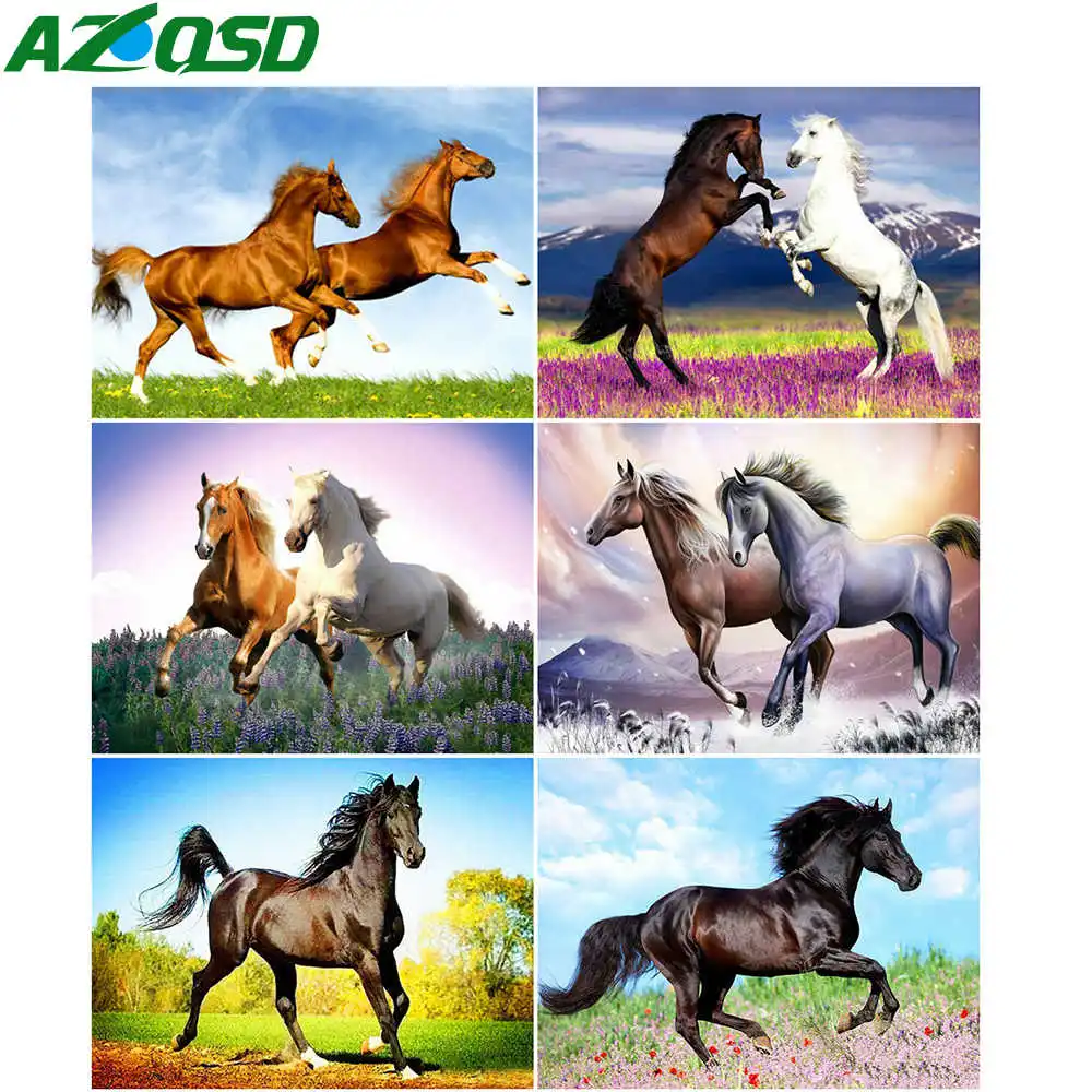 

Алмазная вышивка AZQSD, лошади, вышивка крестиком, бриллиантовая живопись «сделай сам», животное, квадратная вышивка, настенное искусство