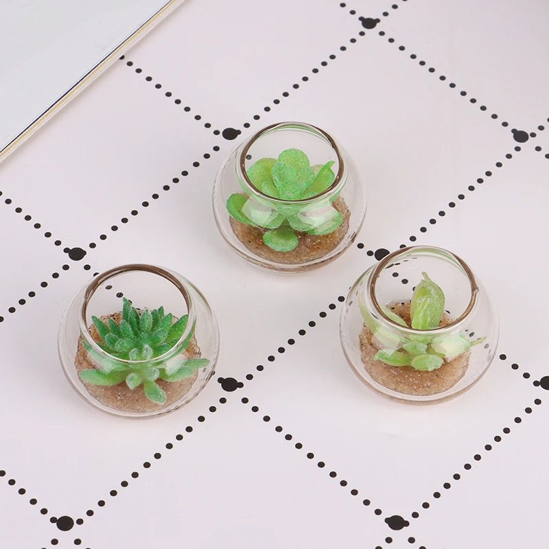 

1pc 1:12 Dollhouse Miniature Glass Jar Succulent Plants In Pot Furniture Home Decor RANDOM new