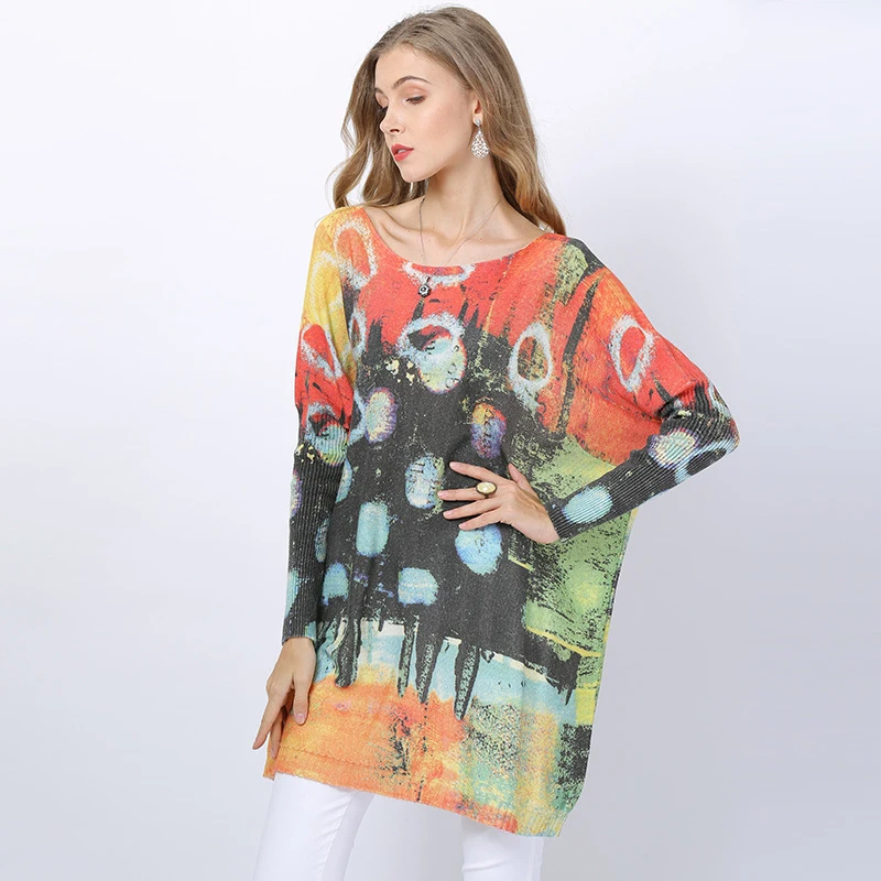 2020 Women New Simple bat sleeve Knitted Sweater Pullovers Solid Red Color Casual Loose Tops Long Sleeves O-neck Kintted Outwear | Женская
