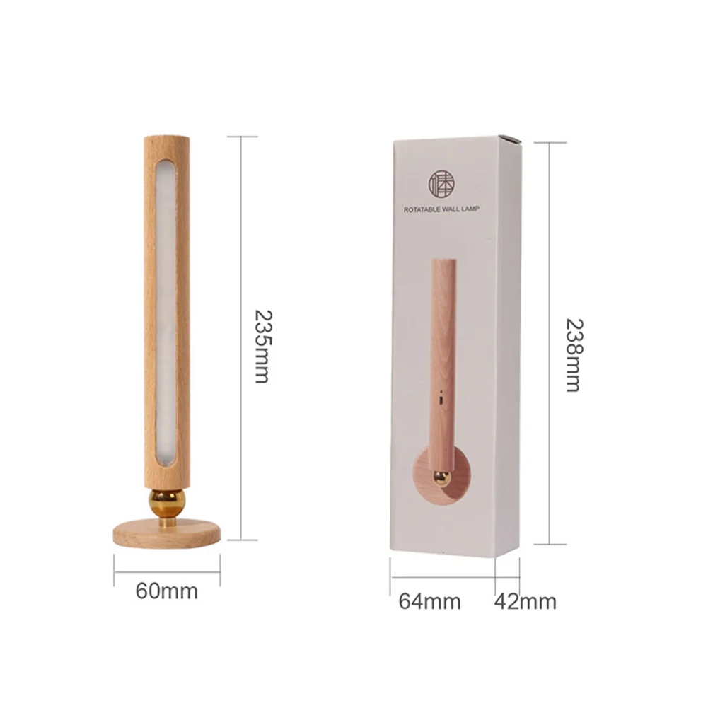 Вращающийся на 360° USB-зарядка деревянный настенный светильник для помещений