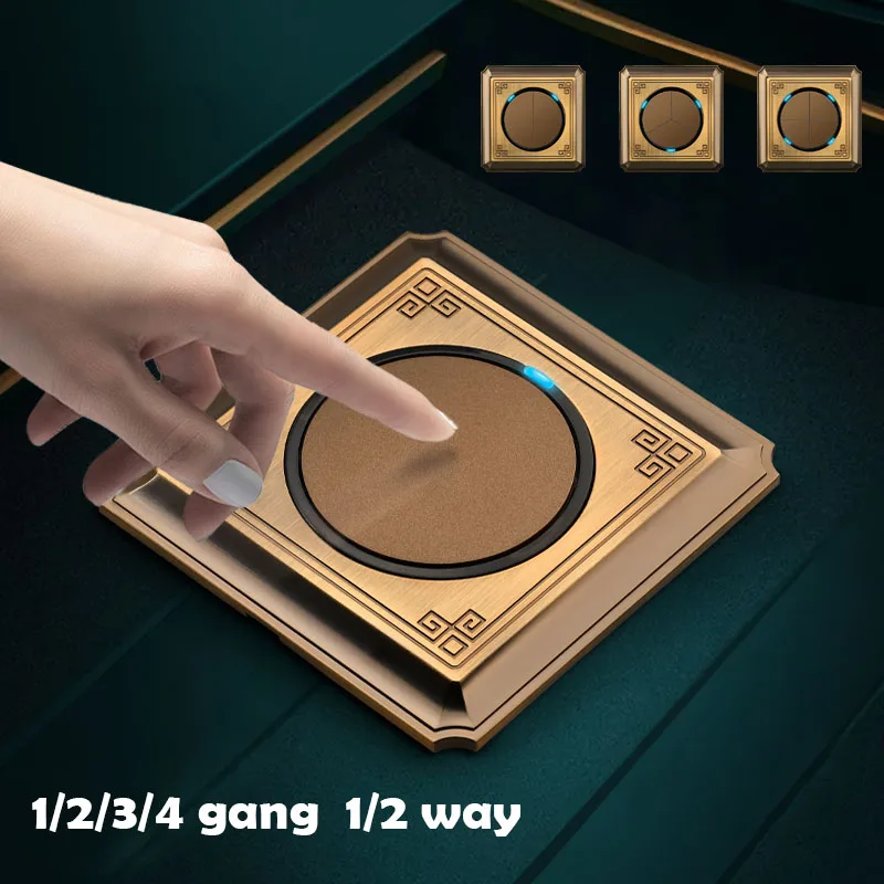 

1/2/3/4Gang 1/2 Way Home Wall Switch Retro-fitting with LED Gold