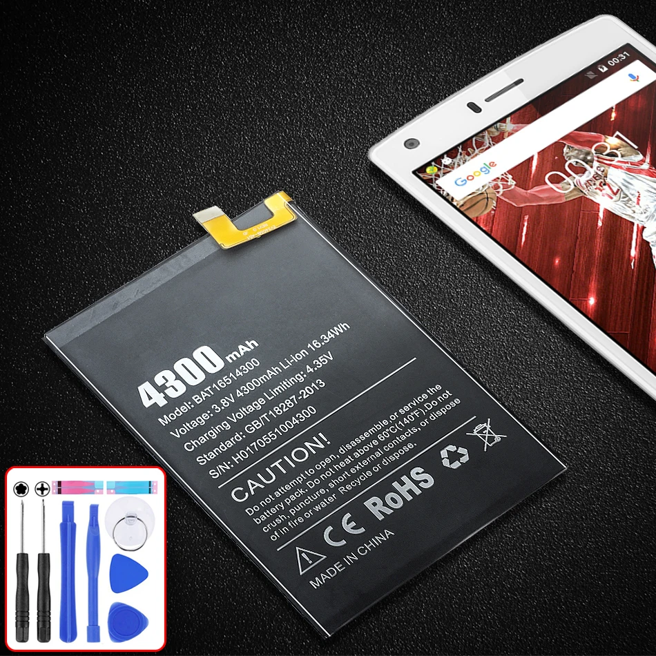 Литий ионный аккумулятор BAT16514300 Для Doogee Y6 Max Y6Max полимерный 4300 мАч|Аккумуляторы