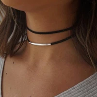 new fashion bending tube velvet choker necklace double layer style torque black short leather necklace charm collier femme