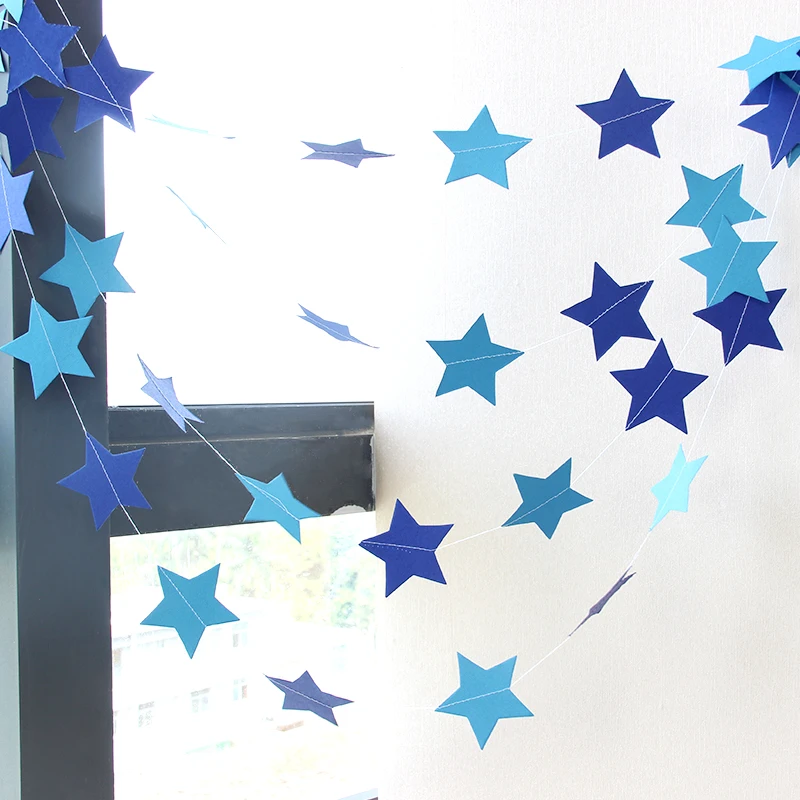 

Fashion Wall Hanging Paper Star Garlands 2m Long Birthday String Chain Wedding Party Banner Handmade Children Room Home Decor