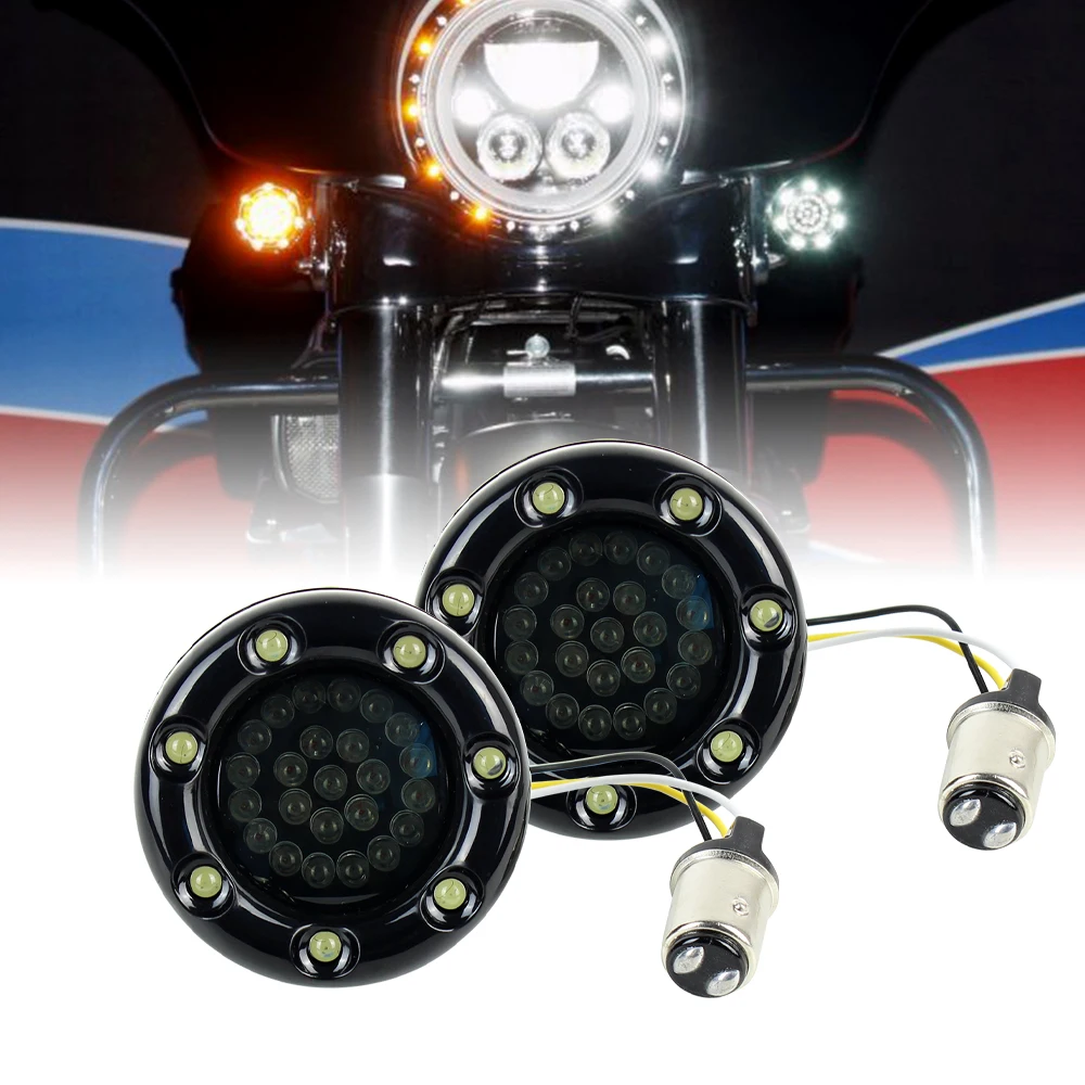 

1157 Base Bullet Style LED Front running Light with Amber turn signal light for Road King Electra Glide Ultra Classic