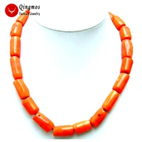 qingmos fashion 13 15mm column knurl natural pink coral necklace for women with genuine coral chokers 19 jewelry necklace