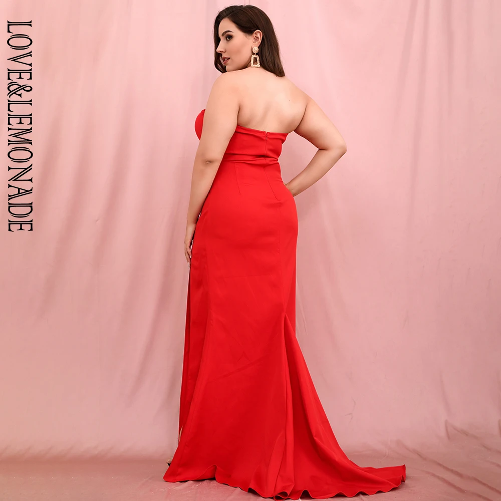 

LOVE&LEMONADE PLUS SIZE Sexy Tube Top Red Whit Split Bodyocn Fishtail Maxi Dress LM81481-5PLUS