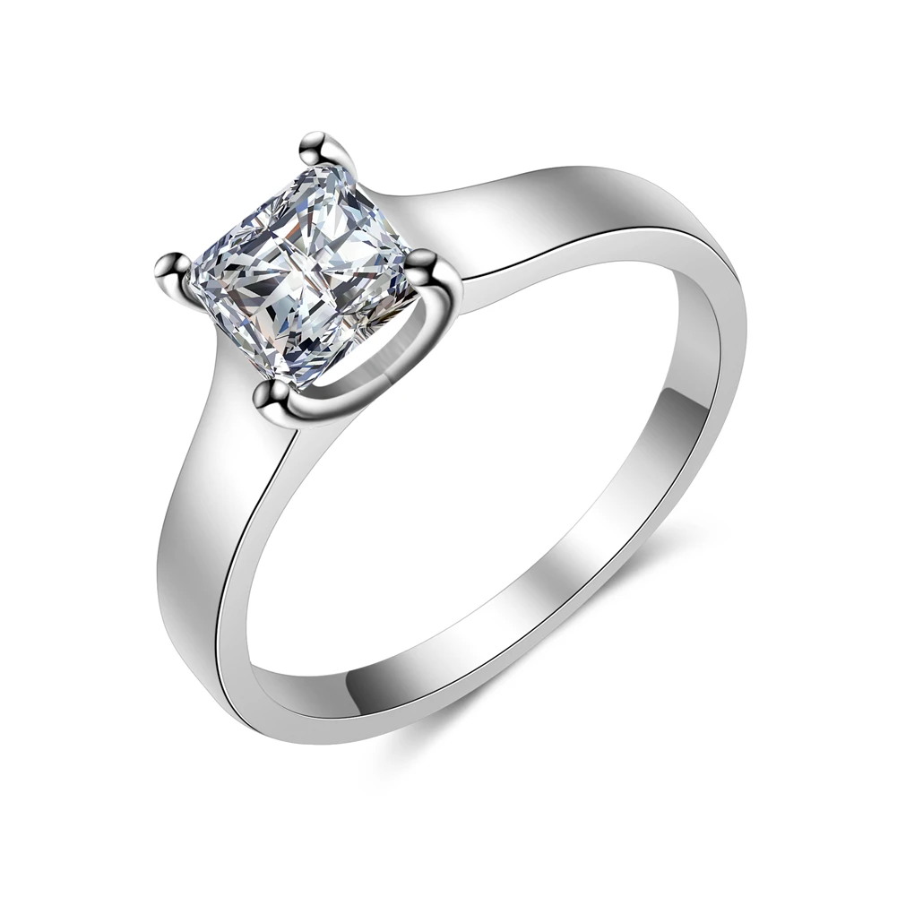 Женское кольцо с квадратным фианитом классическое обручальное кубическим