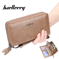 baellerry men long wallets business double zipper bags multi card position purse cell phone pocket for male carteira masculina