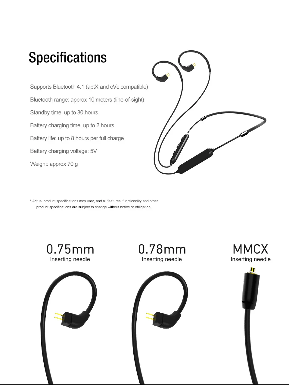 TRN BT10 беспроводной Bluetooth 4 2 APT-X IPX7 MMCX кабель HIFI наушники 2PIN/MMCX использовать для V10 V20