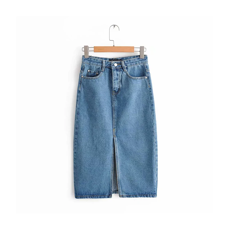 

Za High Waist Slimming Denim Skirt 2021 Fashion England Mid-Length Skirt Chic All-Match European And American Streetwear Female