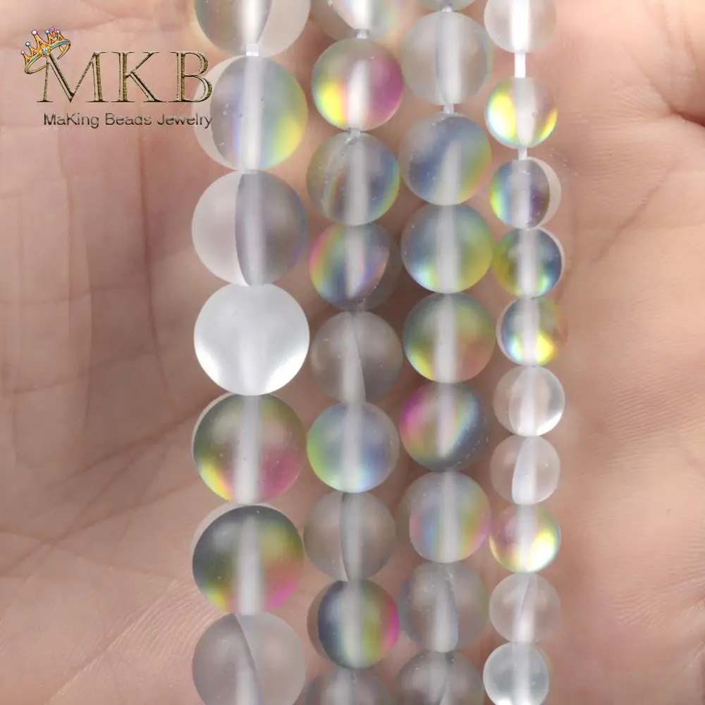 Круглые Бусины Из Натурального стекла радужные цвета для изготовления ювелирных