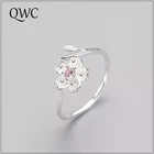 Женские кольца с цветком сливы QWC, кольца на палец регулируемого размера, милые романтические розовые модные подарочные украшения для девушек