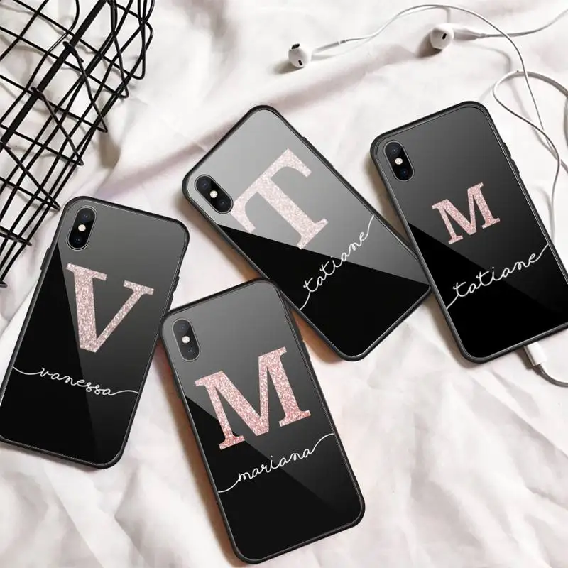 

26 English intial letters Phone Case Tempered glass For iphone 6 7 8 plus X XS XR 11 12 13 PRO MAX mini