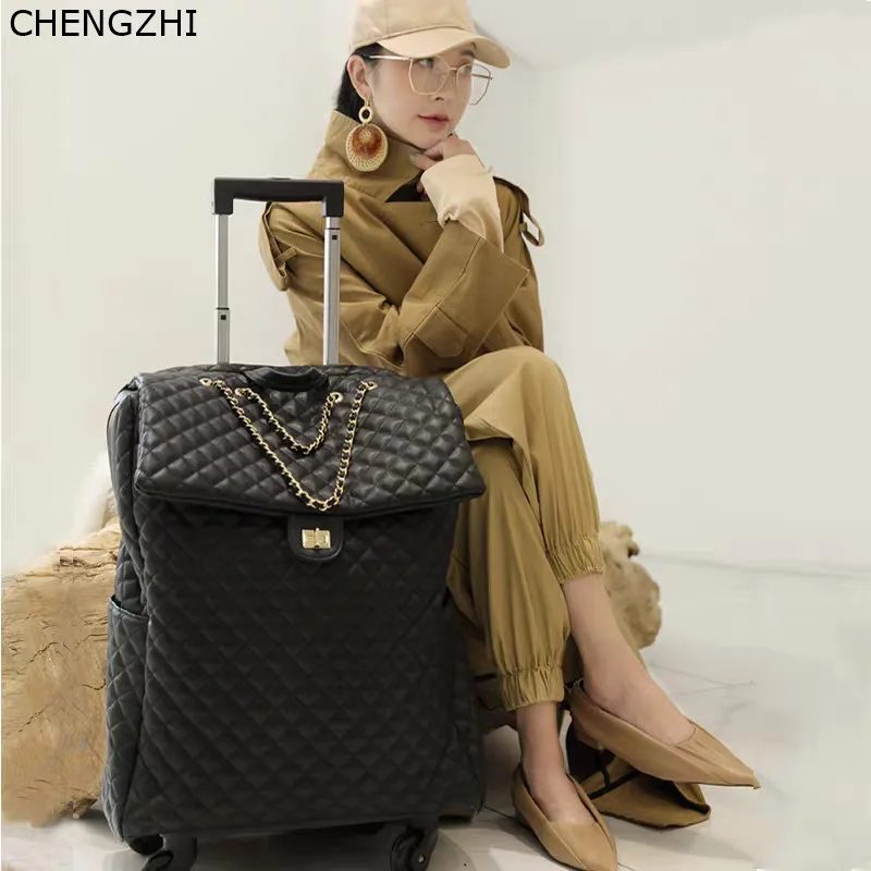 

CHENGZHI 18" 20" inch girls PU leather rolling luggage spinner wheels suitcase business cabin travel bag carry on for women