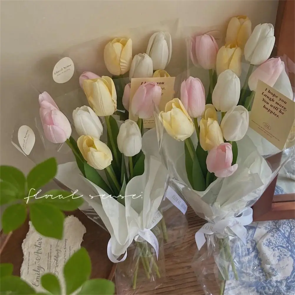 

Simulation Flower Wear Resistant Everlasting Vivid Eye-catching Tulip Artificial Flowers Arrangement Bouquet for Home Decoration
