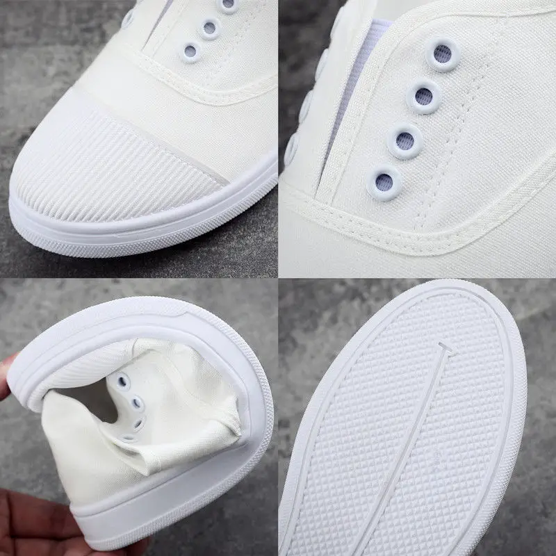 Кеды женские без шнуровки удобные холщовые кроссовки плоская подошва однотонные