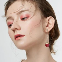woman trendy red ladybug pendant stud long chain earrings hanging dangle earrings jewelry accessories gift