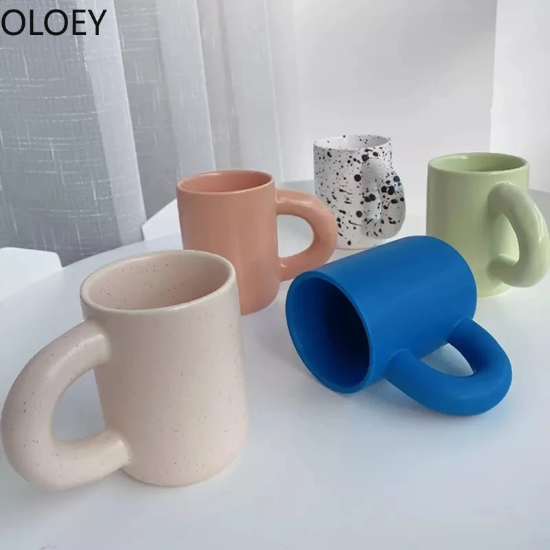 Креативная керамическая кофейная кружка с ложкой толстой ручкой керамика в