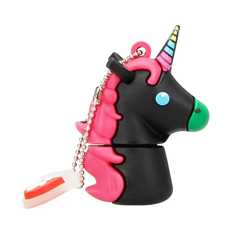 Флеш-накопитель 4 ГБ, 8 ГБ, 16 ГБ, 32 ГБ, 64 ГБ, 128 ГБ, полная емкость, USB флеш-накопитель с единорогом, u-диск 2,0, водонепроницаемый флеш-диск, бесплатный логотип - Цвет: black