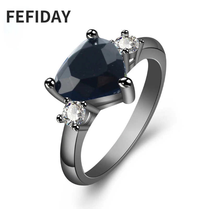 Роскошное женское кольцо FEFIDAY с черным камнем и стразами|Обручальные кольца| |