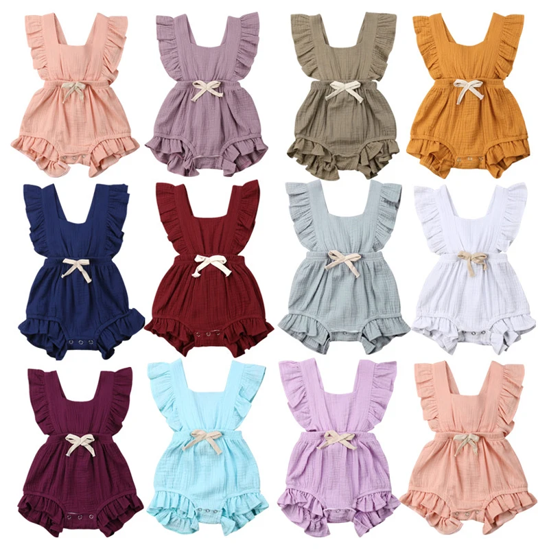 Женский однотонный комбинезон с оборками летний наряд для девочек 0 24