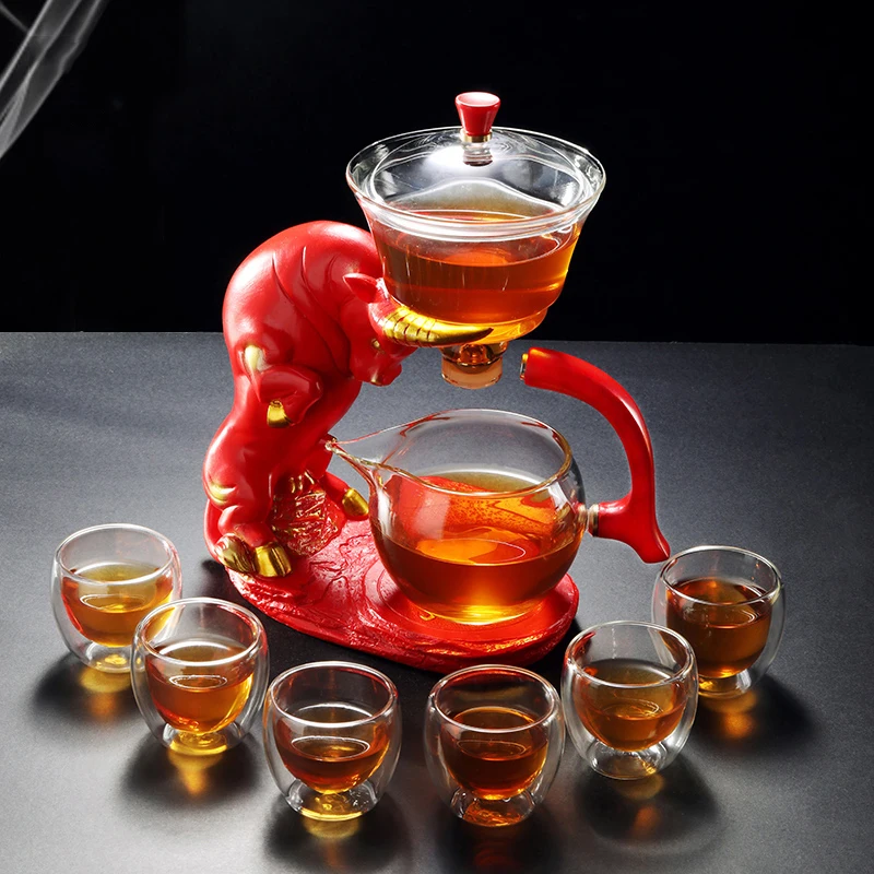 

Semi-Automatic Koi Fish Lazy Glass Tea Set With 6 Double Wall Cups Household Business Kungfu Drinkware New Design Teaware