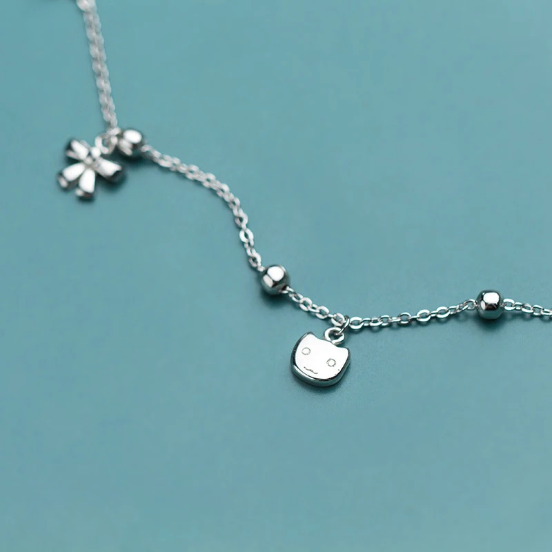 

Women's Ankle Chain Accessories From Anklet Silver 925 Female Bracelet For Women On Foot Chain Jewelry Cute Bow Face Girl Gift