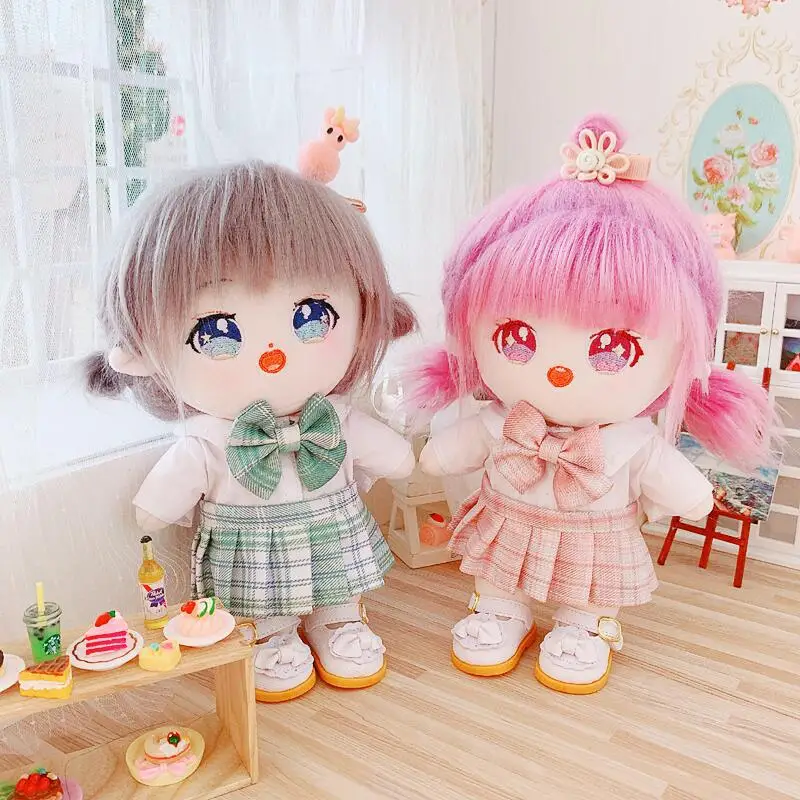 

2 types 20cm Plush doll Doll's Clothes Uniform skirt Princess shoes Accessories for Korea Kpop EXO Idol Dolls Clothing Fans Gift