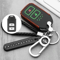leather smart remote car key case cover for honda vezel city civic jazz brv br v hrv key case fob 2 button
