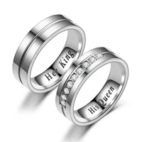 new male and female temperament romantic diamond ring her king his queen stainless steel couple ring valentines day gift