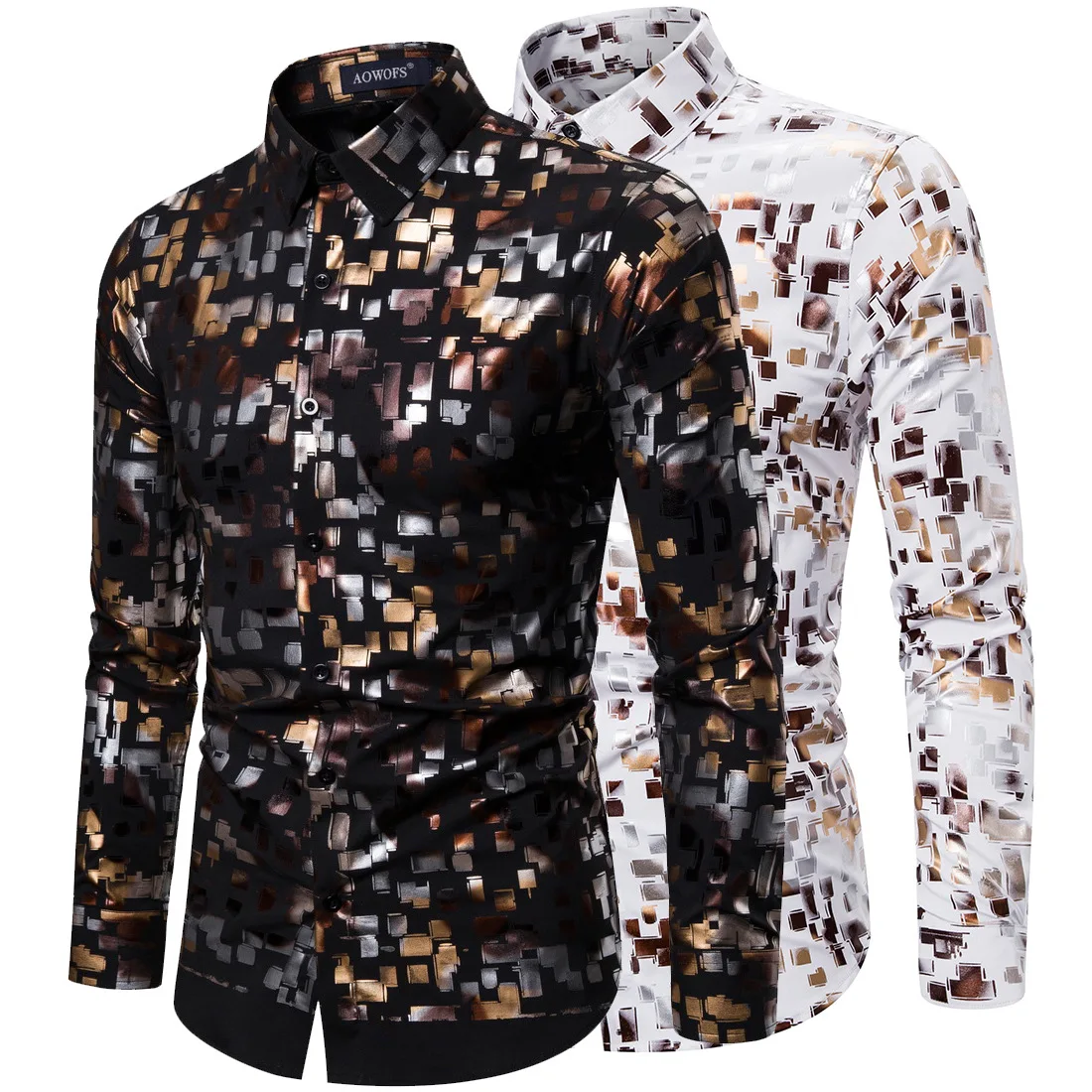 

Men's Shirts Spring 2020 Club Fashion Flash Gold Stretch Men's Long Sleeve Shirt