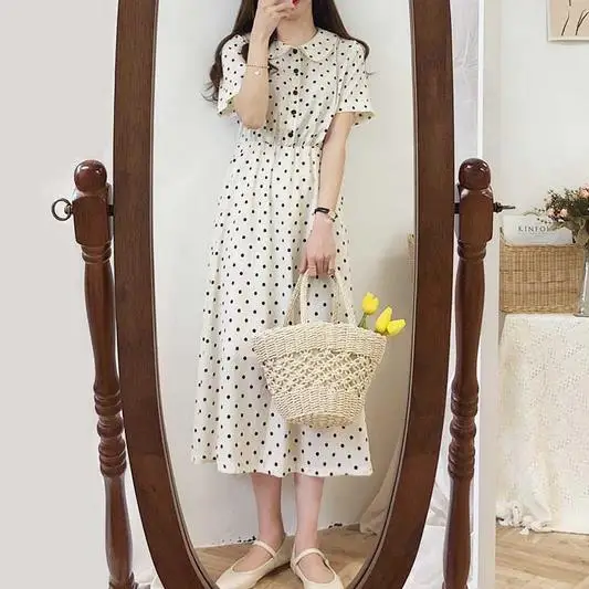 В стиле ретро в горошек Лидер продаж свежий 2019 летнее Свободное длинное платье с