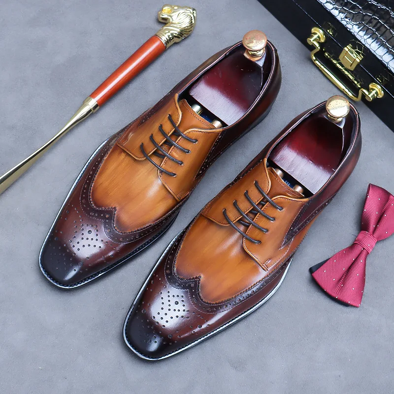 

men's luxury fashion party nightclub dress cow leather brogue shoes carving bullock oxfords shoe young gentleman yuppie footwear