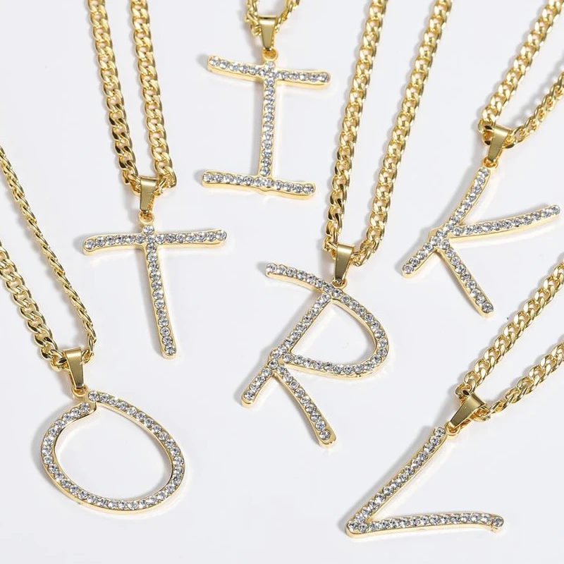 Индивидуальные начальные A-Z ожерелья с буквой Iced Out NecklacesGold из нержавеющей стали